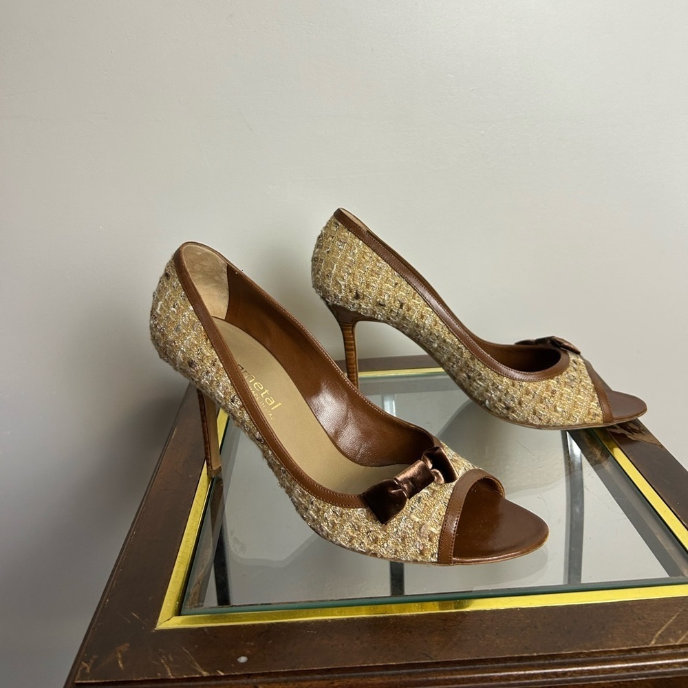 GUNMETAL Made in Italy  Brown and Tan Stiletto High Heels Fabric-Leather 41